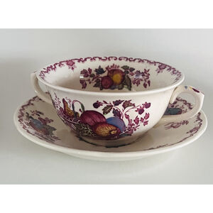 Masons Fruit Basket Soup Cups Bowls & Saucers Tea Fruit Dessert ~ Set of 2 ~ 4pc